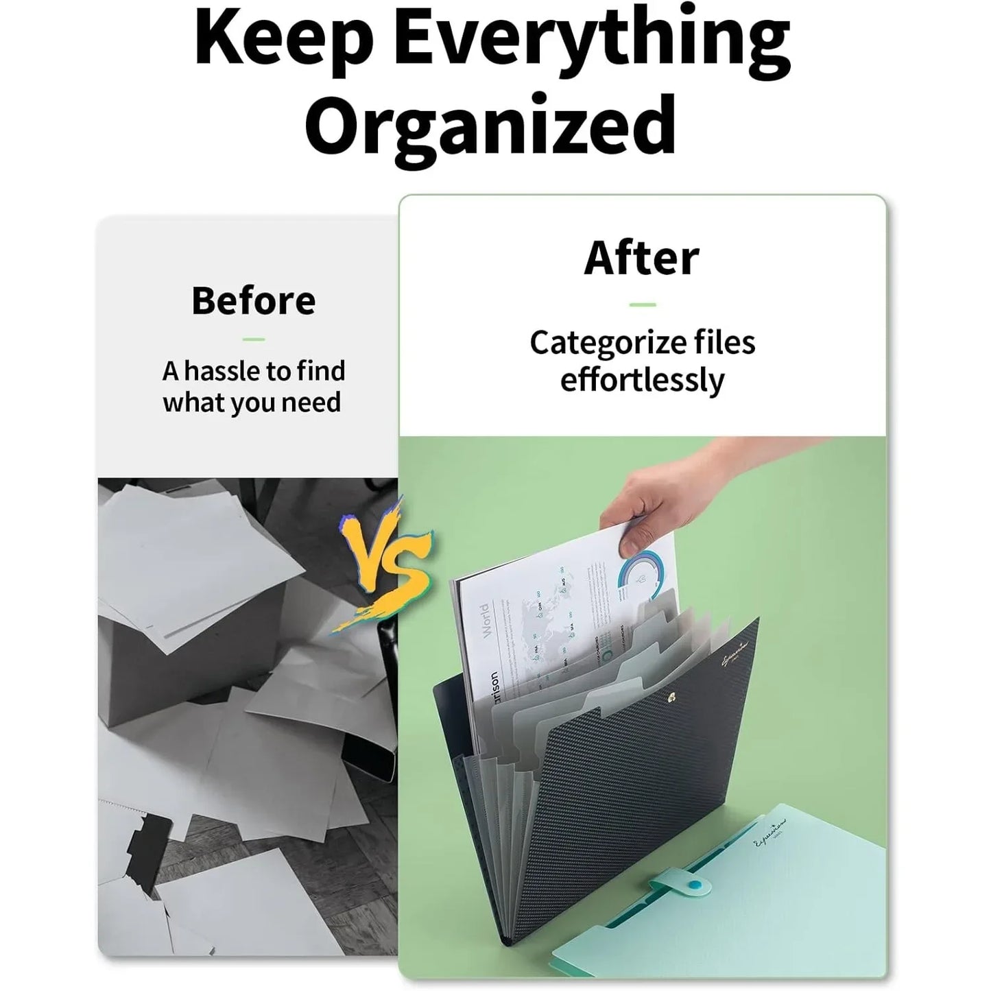 Expandable File Folder, with, 5 File Pockets,