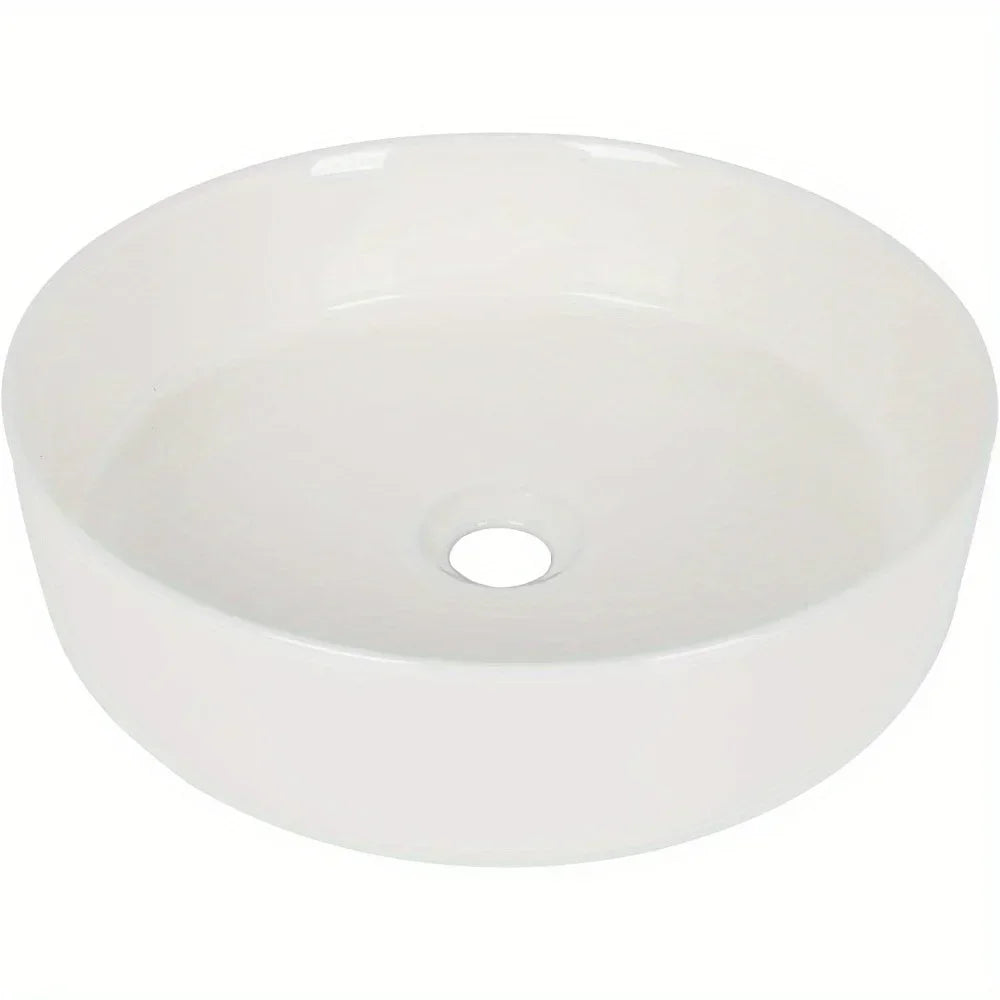 14 inch White Ceramic Bathroom Sink Round Countertop Sink,