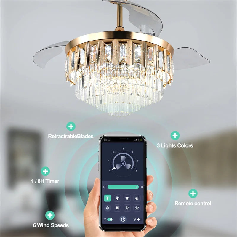 Crystal Ceiling Fan With Light Remote Control