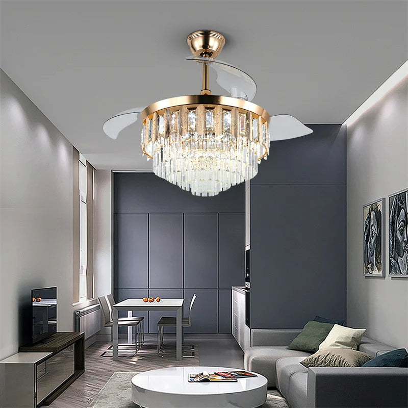Crystal Ceiling Fan With Light Remote Control