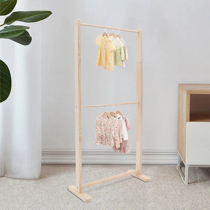2-Layer Pine Wood Clothing Stand