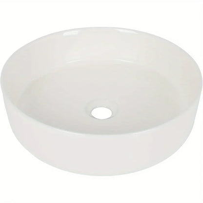 14 inch White Ceramic Bathroom Sink Round Countertop Sink,
