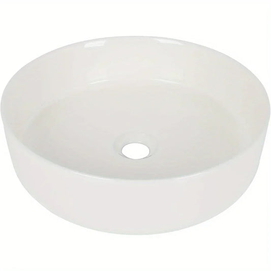 14 inch White Ceramic Bathroom Sink Round Countertop Sink,