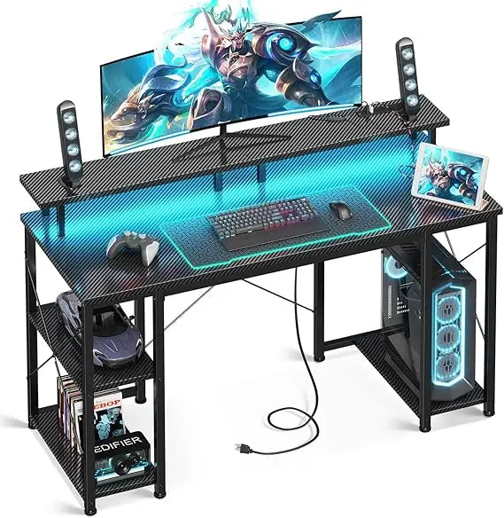 48 inch Computer Desk with Power Outlets & LED Lights,