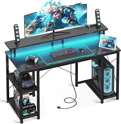 48 inch Computer Desk with Power Outlets & LED Lights,