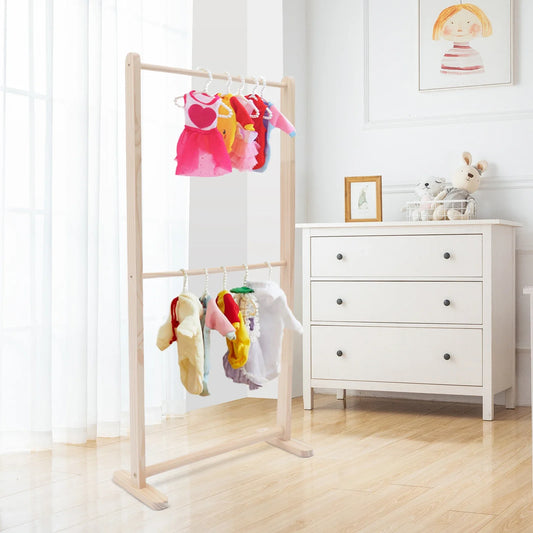2-Layer Pine Wood Clothing Stand