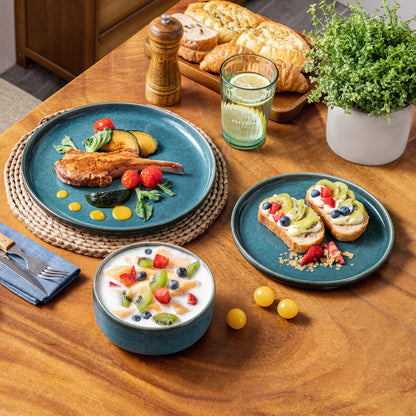 Blue Ceramic Plate Set Reactive Glaze Vertical edge Dinnerware Set With 6/12PCS Dinner Plate/Dessert/Bowl