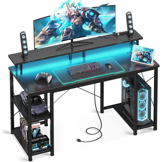 48 inch Computer Desk with Power Outlets & LED Lights,