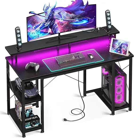 48 inch Computer Desk with Power Outlets & LED Lights,