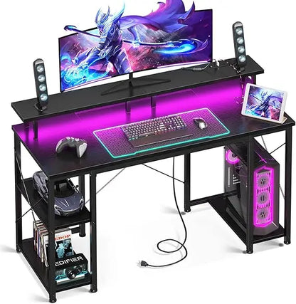 48 inch Computer Desk with Power Outlets & LED Lights,