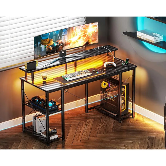 48 inch Computer Desk with Power Outlets & LED Lights,