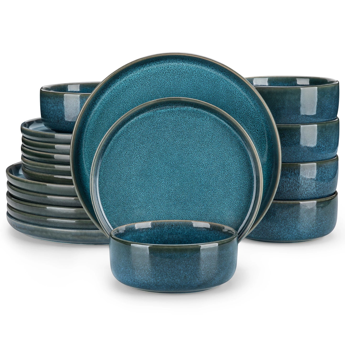 Blue Ceramic Plate Set Reactive Glaze Vertical edge Dinnerware Set With 6/12PCS Dinner Plate/Dessert/Bowl