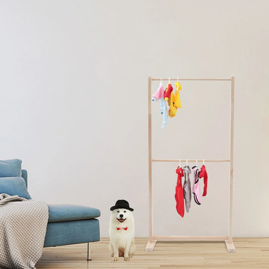 2-Layer Pine Wood Clothing Stand