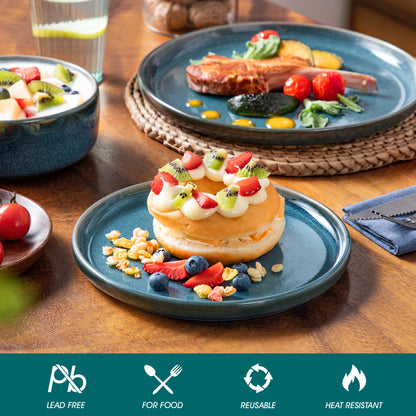 Blue Ceramic Plate Set Reactive Glaze Vertical edge Dinnerware Set With 6/12PCS Dinner Plate/Dessert/Bowl