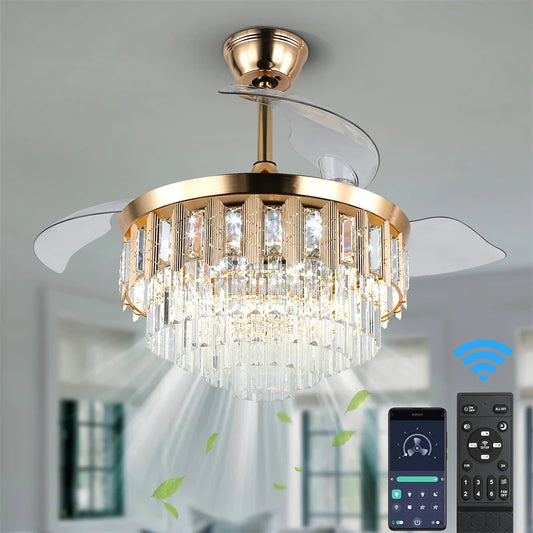 Crystal Ceiling Fan With Light Remote Control