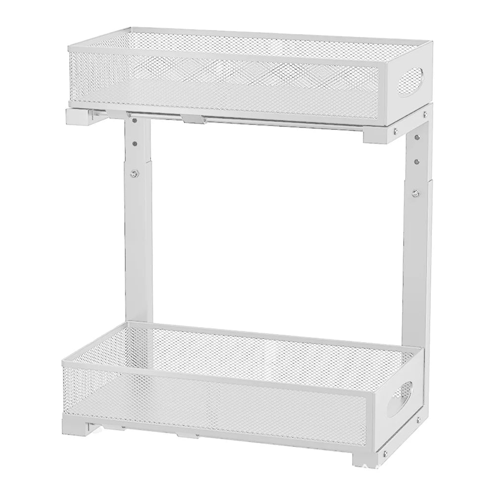 2 Tier Adjustable Height Under Sink Organizer with Sliding Drawer