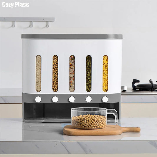 Wall Mounted 5-Grid Dry Food Dispenser.