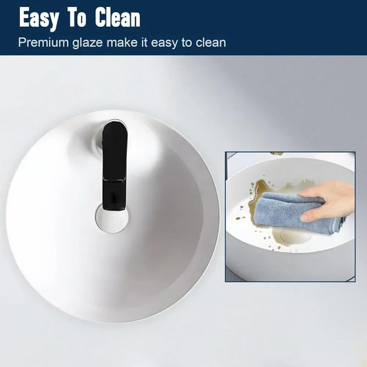 14 inch White Ceramic Bathroom Sink Round Countertop Sink,