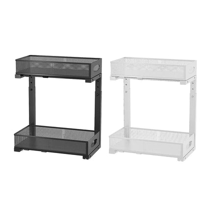 2 Tier Adjustable Height Under Sink Organizer with Sliding Drawer