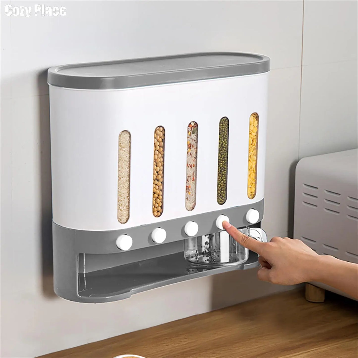 Wall Mounted 5-Grid Dry Food Dispenser.